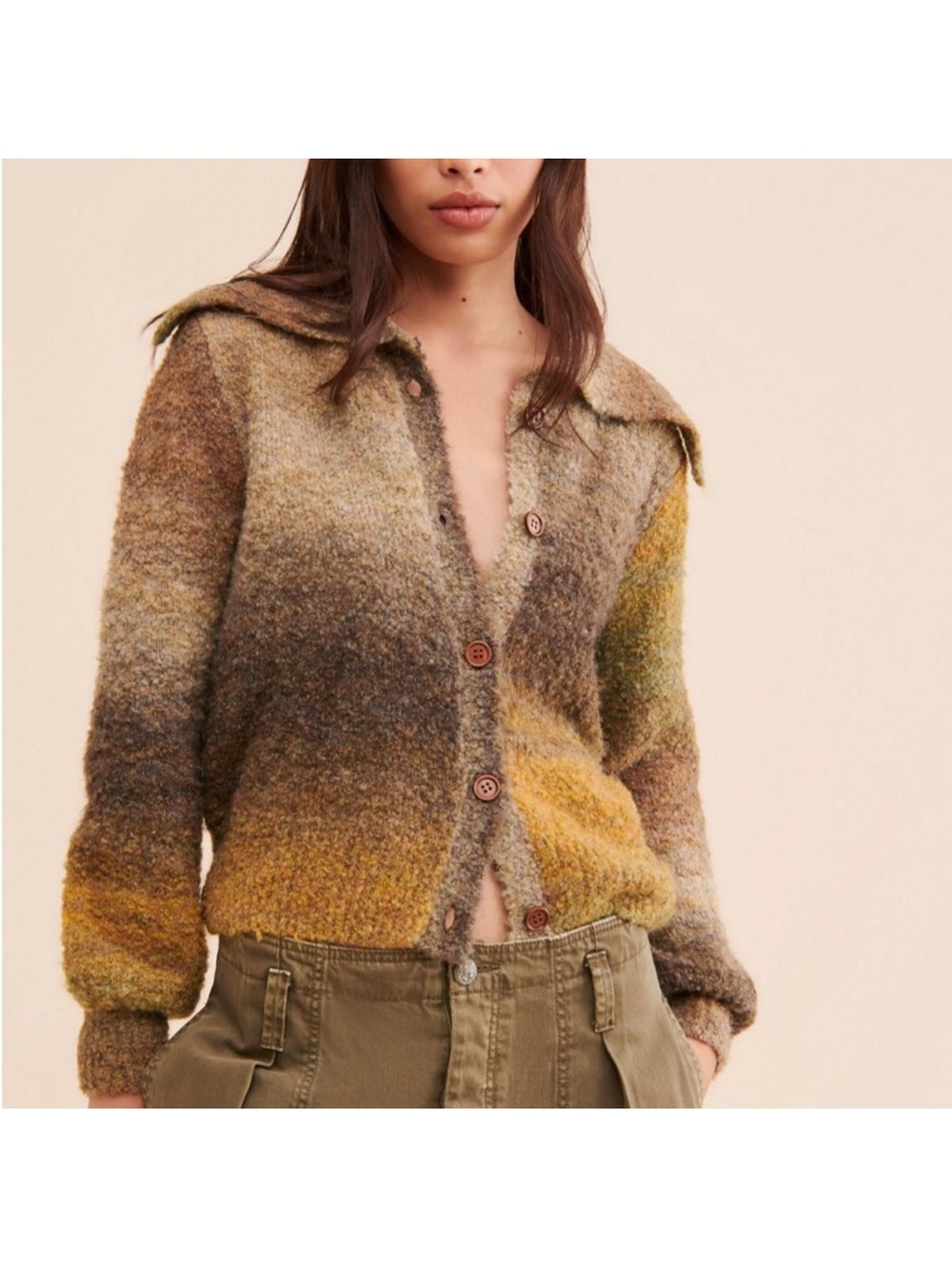 Anthropology,Find Me Now, Womens Multicolor Bouclé Knit Sweater with Wide Collar